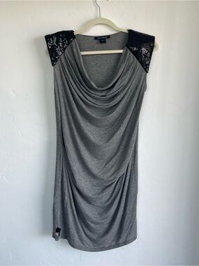 Laila Azhar Gray Draped Mini Dress with Sequin Shoulders